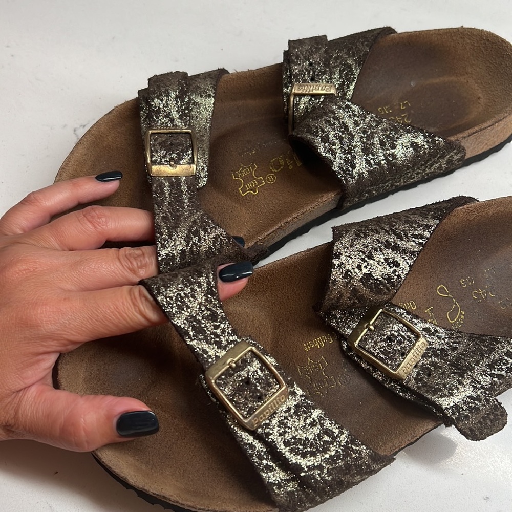 Birkenstock Papillio Arizona Gold Crackle Sandals W7 M5 Unisex - Picture 10 of 17
